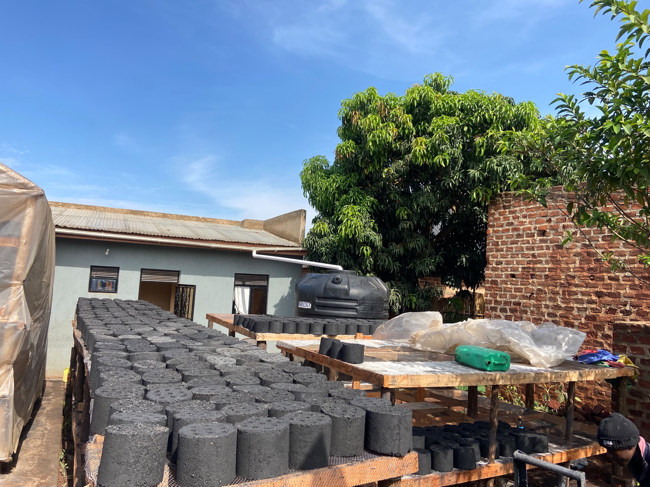 Finished charcoal briquettes ready to use