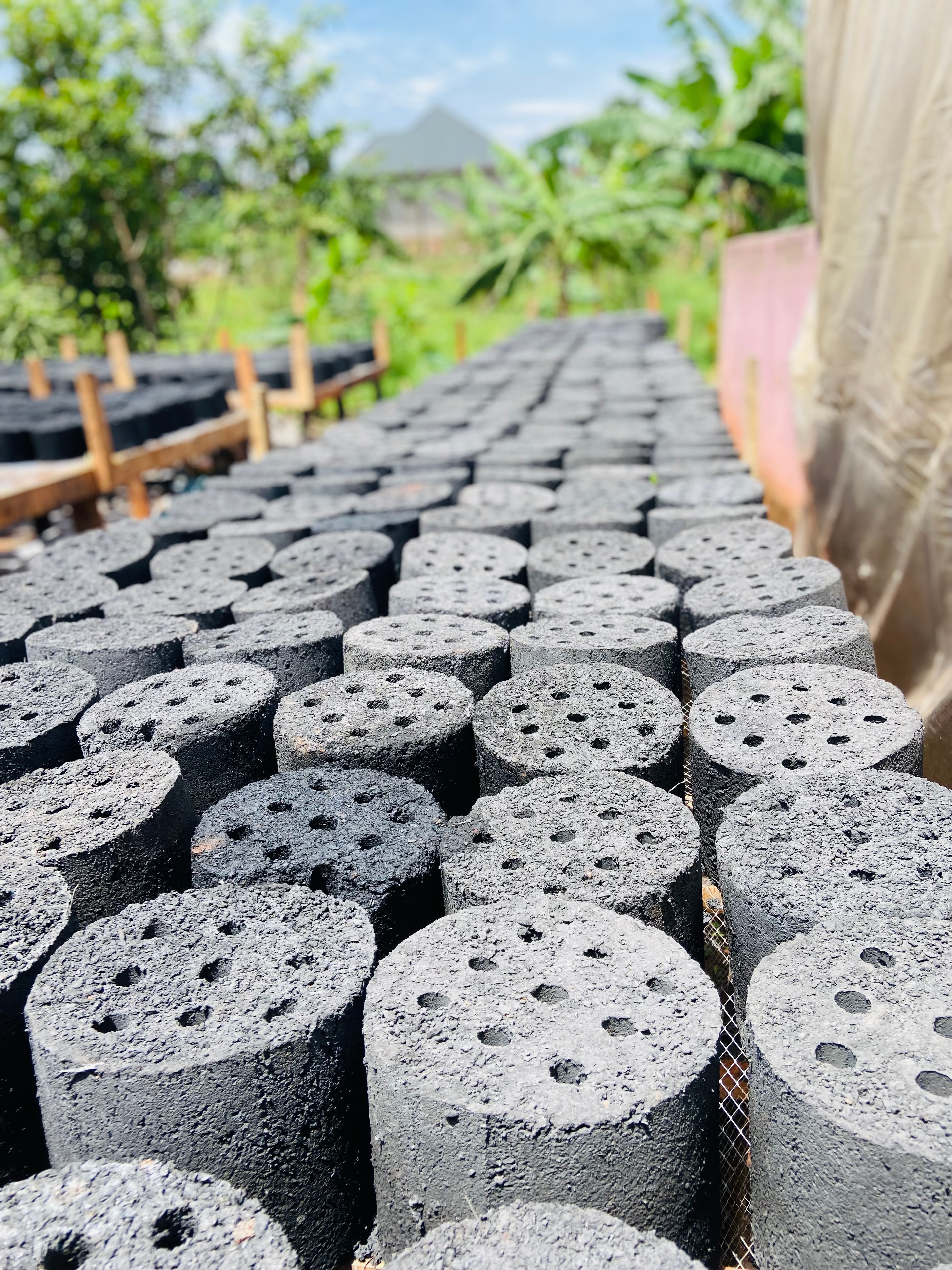 Finished briquettes stacked and ready