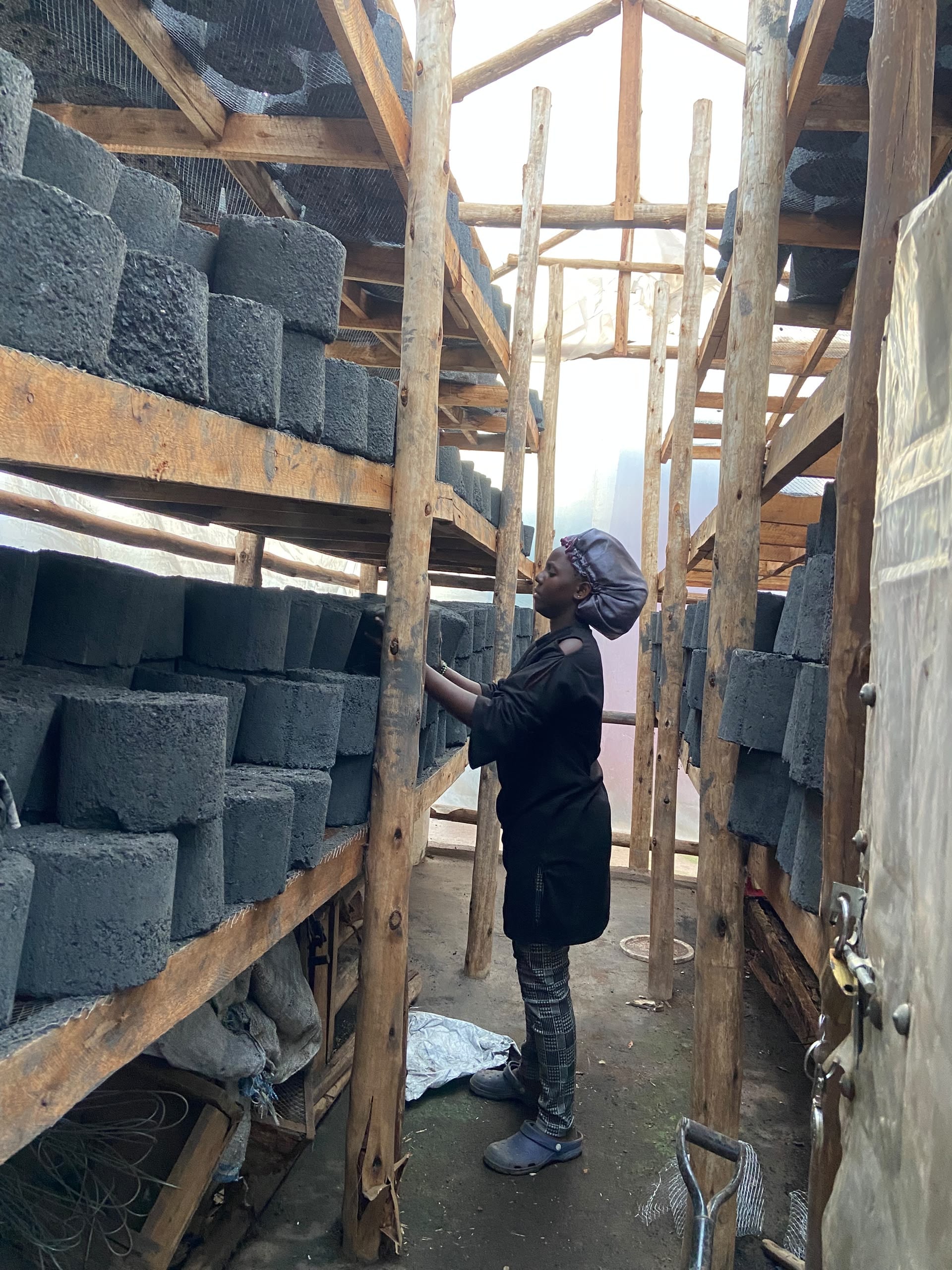 Briquette making in progress