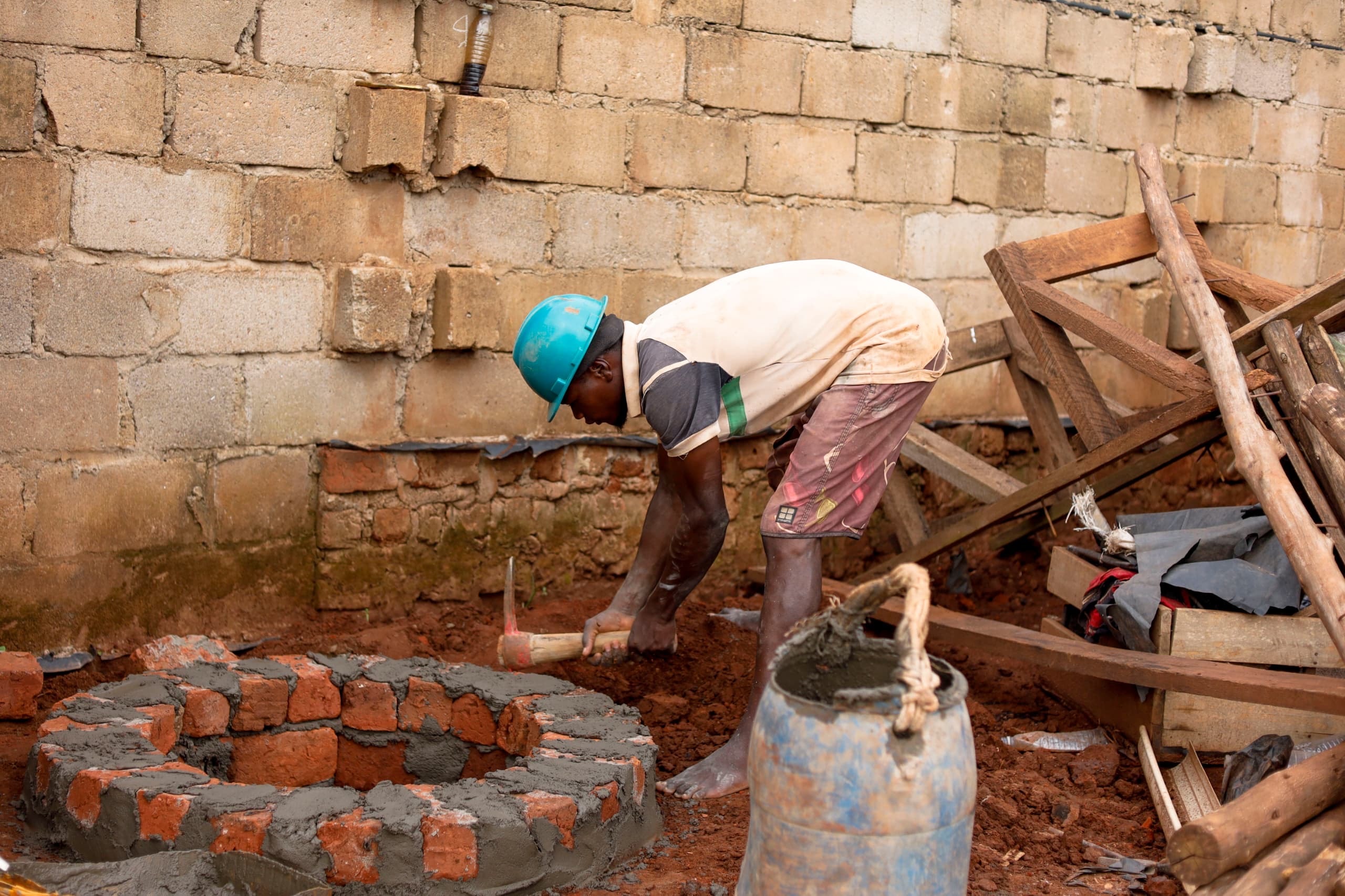 Brickwork during construction of the Buwambo water project